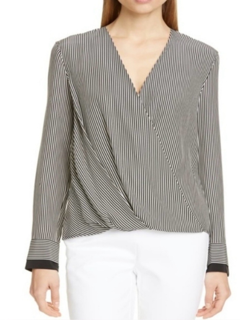 Rag & Bone Victor Stripe V-neck Silk Blouse, Black & White Size XXS Retails $350